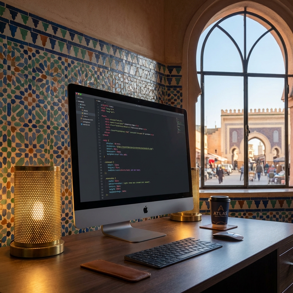 Espace de travail agence web moderne à Marrakech avec design marocain